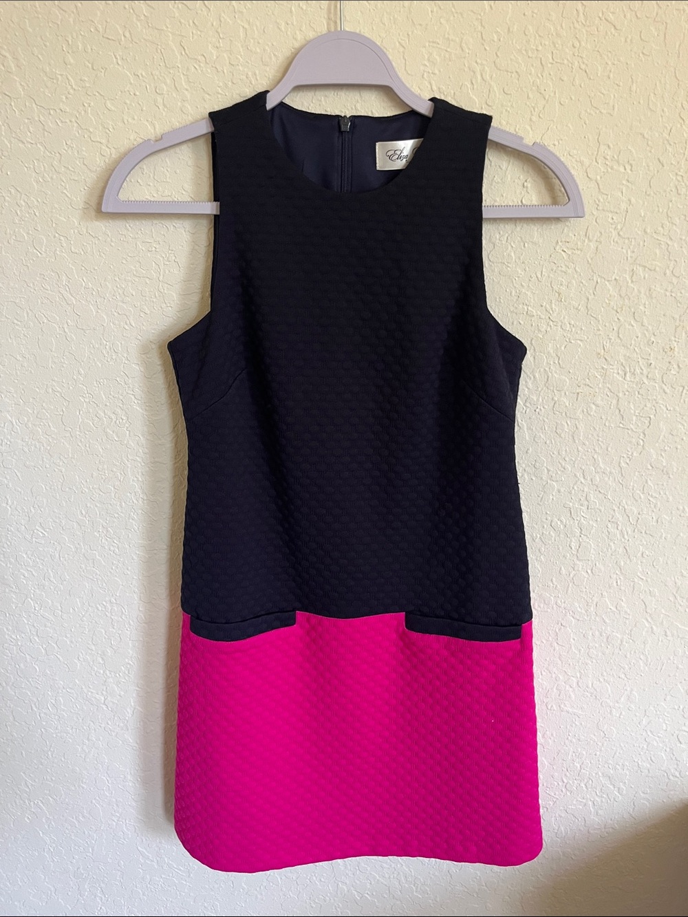 Eliza J Black and Hot Pink Sleeveless Colorblock Shift Dress
